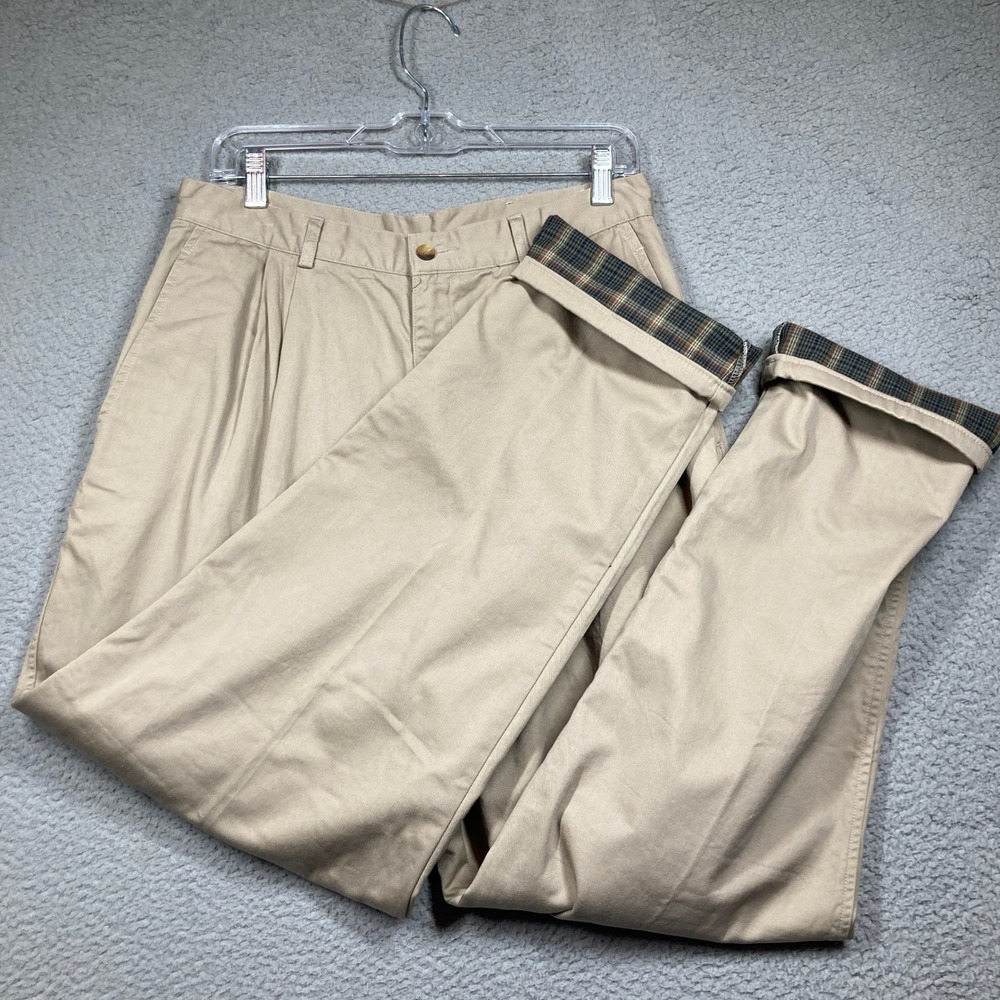 Lands' End Flannel Lined Pants Womens 14 NEW Tan Pleated Cotton Twill Trousers